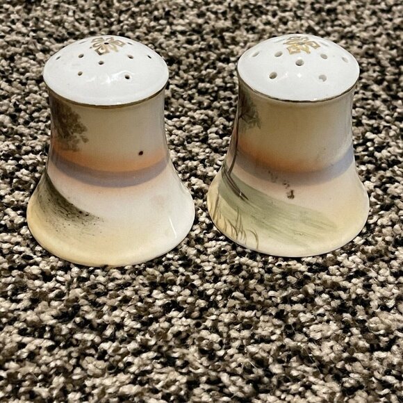 VTG Salt Pepper Shakers 3" Japan Hand Painted Nature Scenes Porcelain Multicolor - Picture 4 of 10